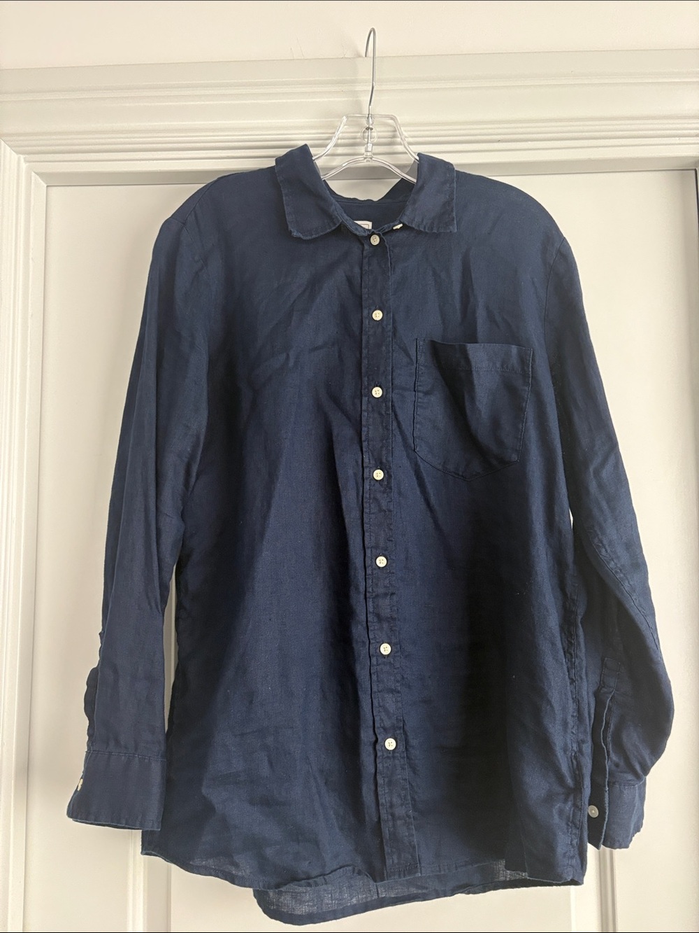 Gap Women’s Navy Button-Down 100% Linen Shirt - Classic Long Sleeve